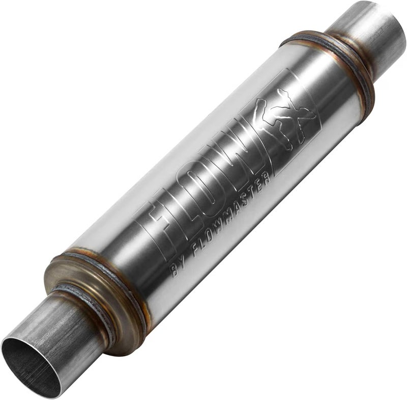 FLOWMASTER Flow FX Chambered Muffler – 2.50” Center In / 2.50” Center Out – Round Body – Moderate Sound – Stainless Steel –Affordable Performance for Modern Trucks, Muscle Cars & Daily Drivers - 71416 - Image 1